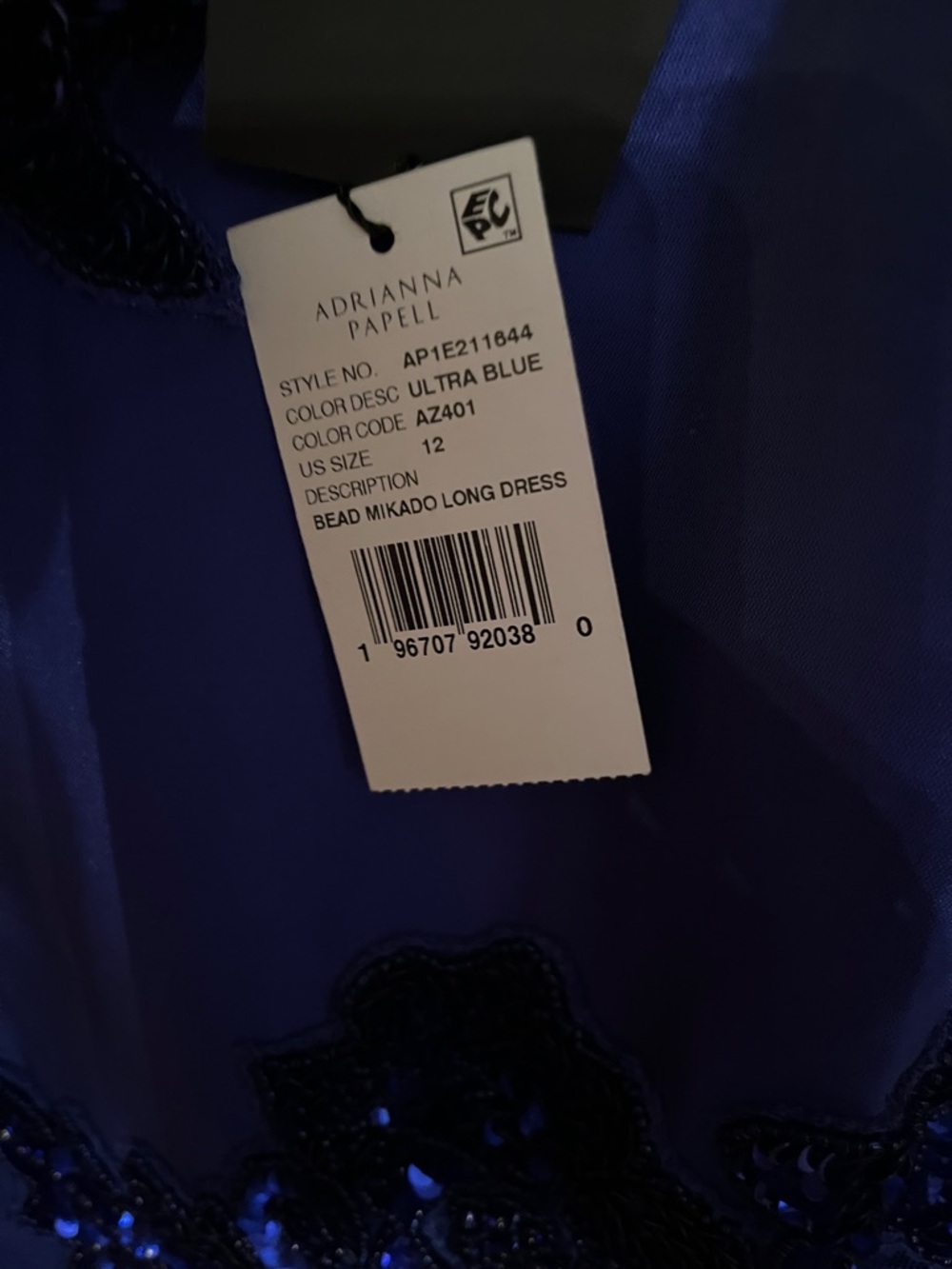 Adrianna Papell Bead Mikado High Low Dress In Ultra Blue Size 12 NWT - Picture 8 of 8